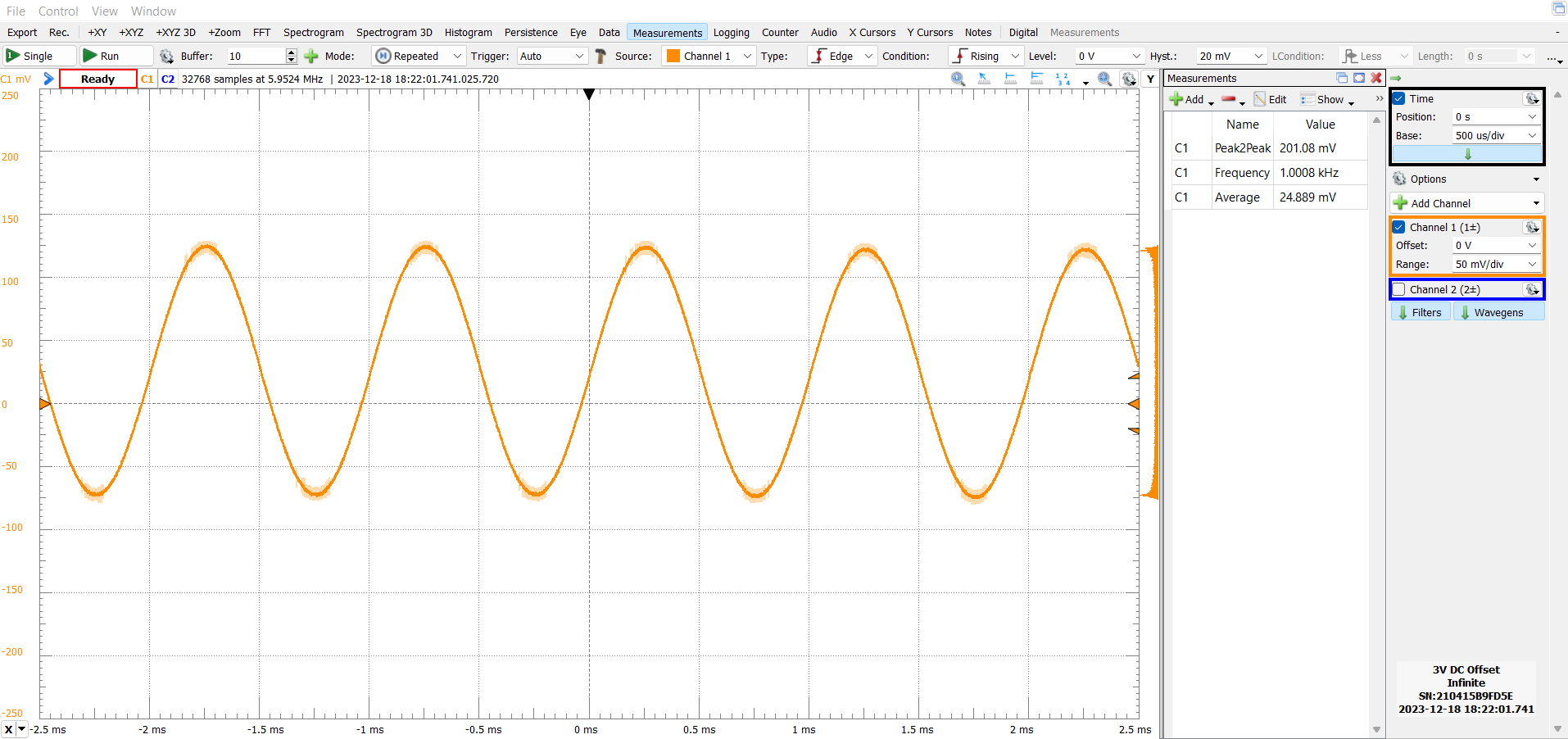 sine wave with 3v DC offset